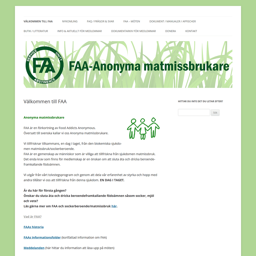 Nuvarande webb för FAA - Anonyma matmissbrukare
